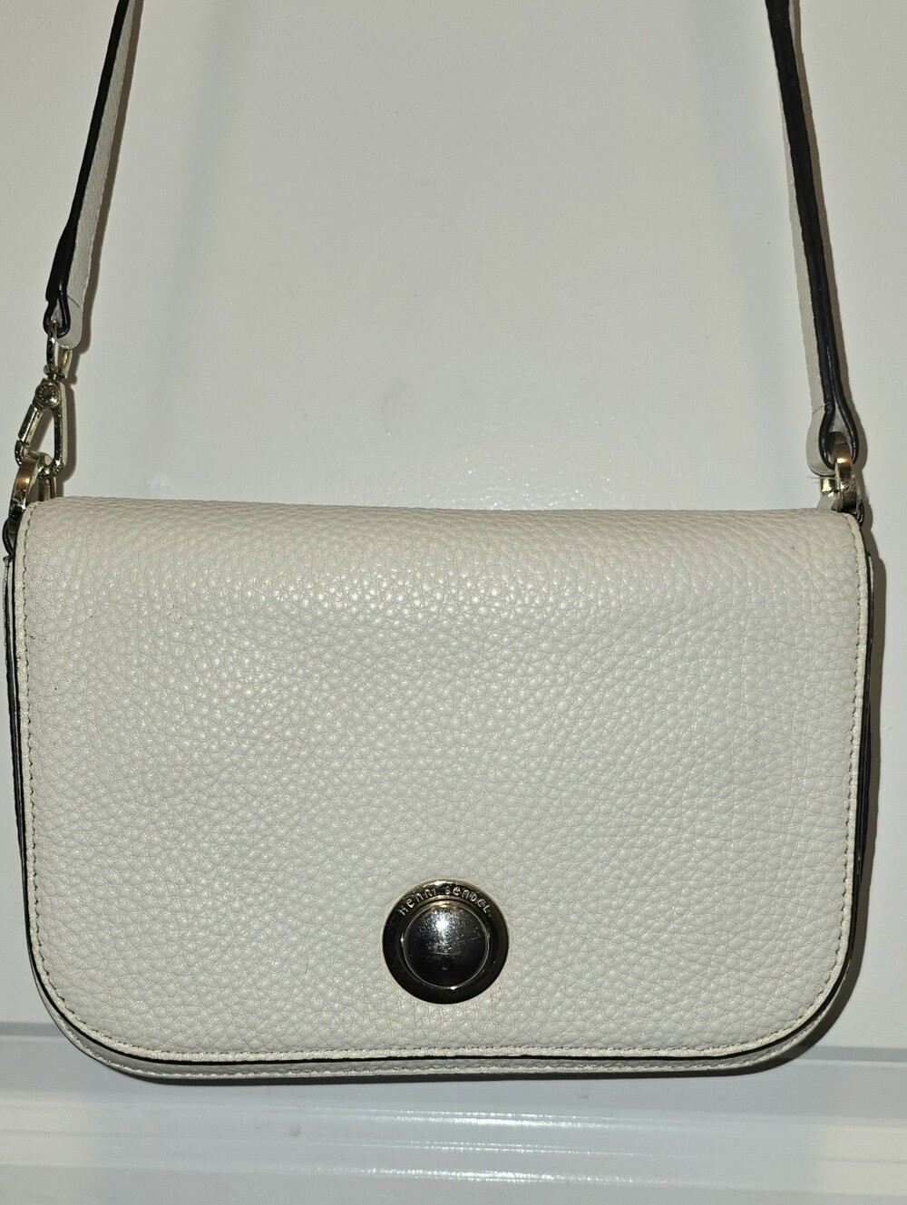 Henri Bendel Pebble Leather Crossbody Bag. Off-White